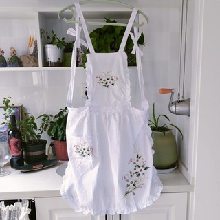 MANDY HOME  Tạp Dề Công Chúa Thêu Họa Tiết Màu Trắng Thuần Khiết Ngọt Ngào