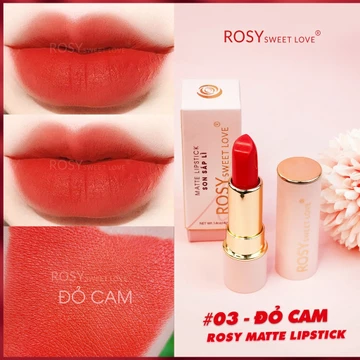 Son thỏi sáp ROSY SWEETLOVE hàng chính hãng, không chì, nhung lì, mềm môi <màu Đỏ Cam>