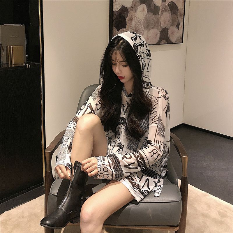 Milyfashion Đen Trắng Báo In Hình Chống Nắng Mùa Hè Mỏng Rời Có Mũ Trùm Đầu Chống Nắng Dài Tay T Hợp Thời Trang Top