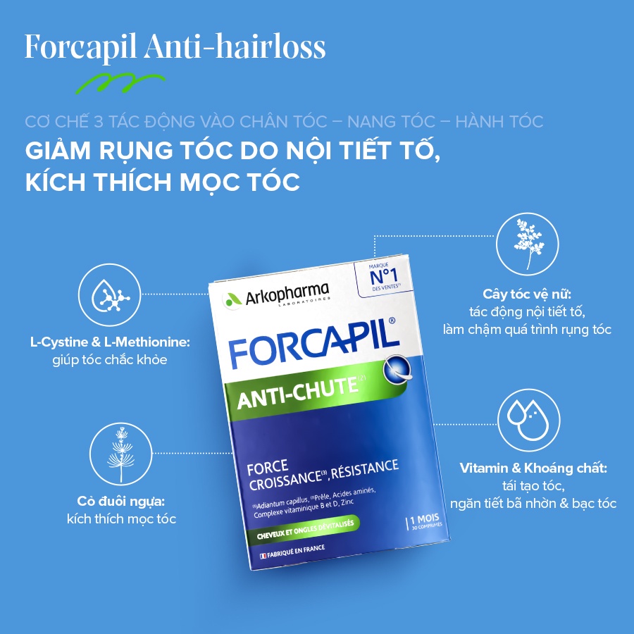 Ảnh Combo 2 hộp Viên uống giúp giảm rụng, kích thích mọc tóc Arkopharma Forcapil Anti-chute 30 viên/hộp 3