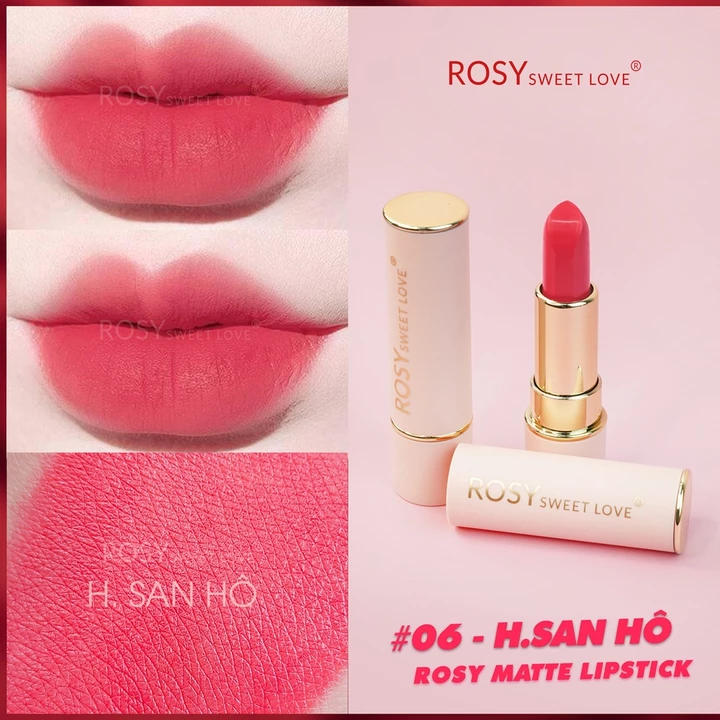 Son thỏi sáp ROSY SWEETLOVE hàng chính hãng, không chì, nhung lì, mềm môi <màu Hồng San Hô>