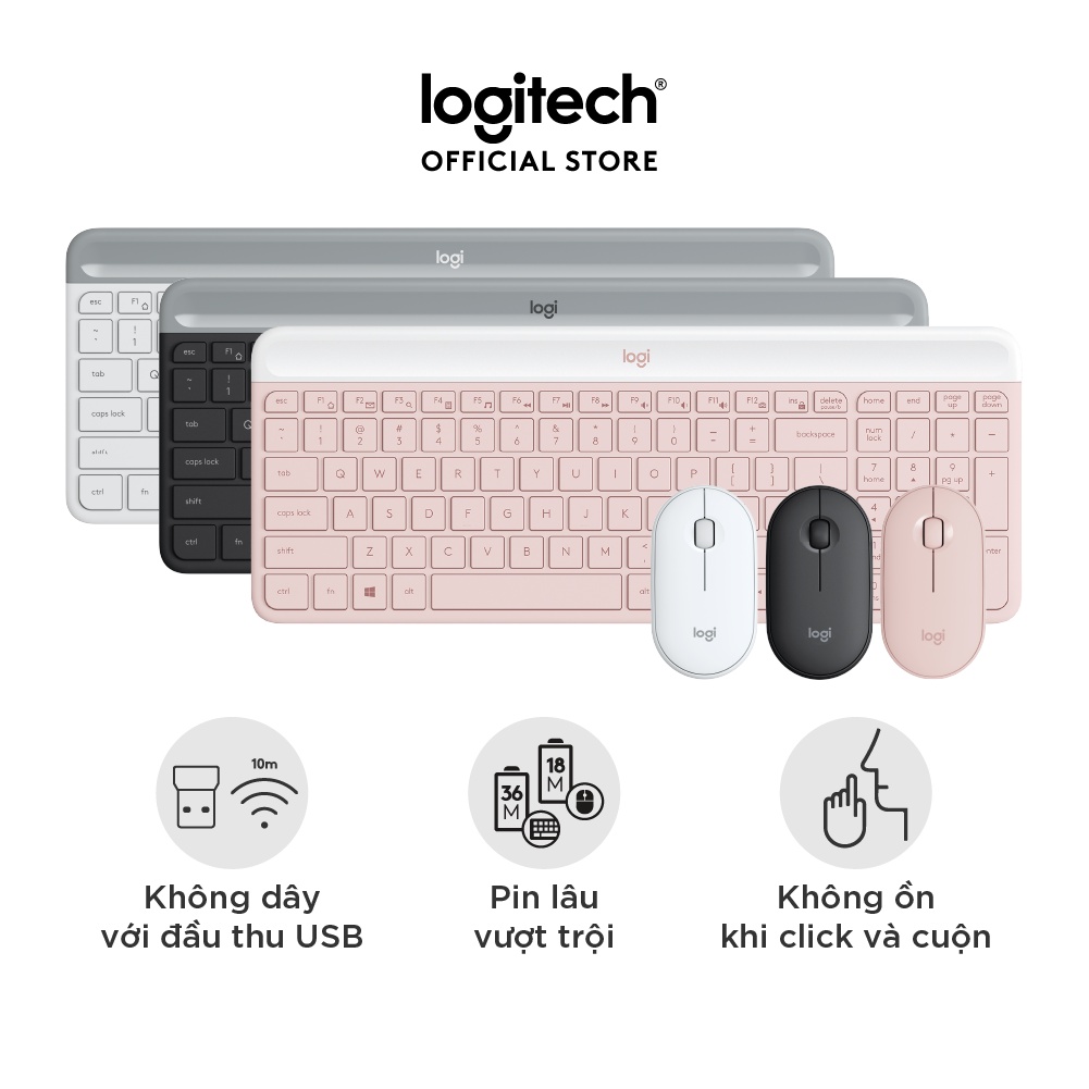 Combo Chuột phím không dây Logitech MK470 – Giảm ồn, USB, pin lâu, thiết kế mảnh gọn