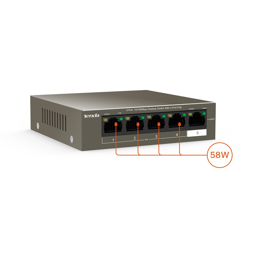 TEF1105P-4-63W Switch Để Bàn 5 Cổng 10/100Mbps Với 4 Cổng PoE