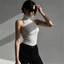 Pealike Womens Turtleneck Cơ Bản Crop Tank Ribbed Đan Màu Trơn Bodycon Áo Len Không Tay Áo Vest Rốn Áo Sơ Mi