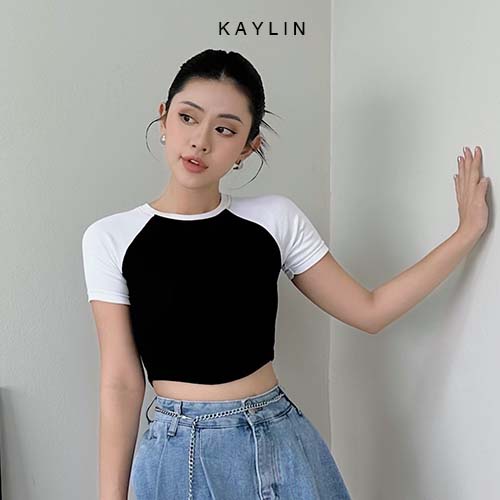Áo thun croptop phối tay N1935 – KAYLIN