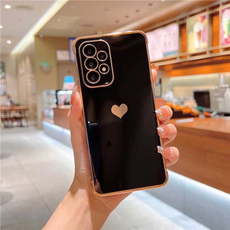 Ốp Điện Thoại Silicon Mềm Chống Sốc Họa Tiết Trái Tim Mạ Viền Dành Cho Samsung Galaxy A13 A14 A52 A53 5G A12 A23 A33 A52S