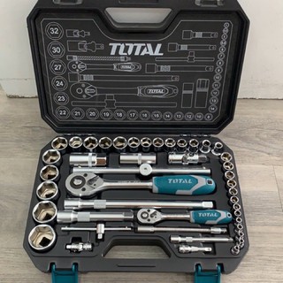 ĐỒ NGHỀ TOTAL Bộ 44 cái socket (1/4+1/2 inch) & cần 2 chiều THT421441 <HÀNG CHÍNH HÃNG>