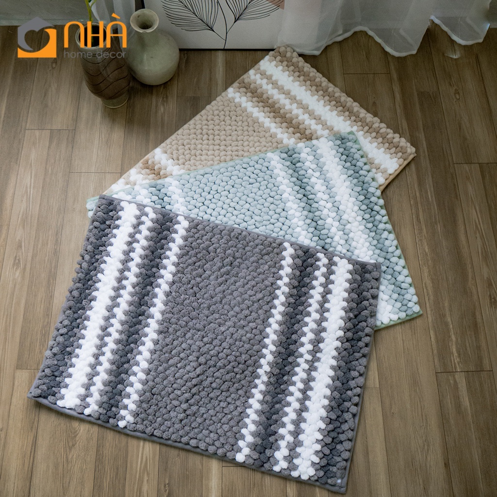 Thảm Lau Chân Sợi Nhung Sọc Chống Trượt Nhà Tắm