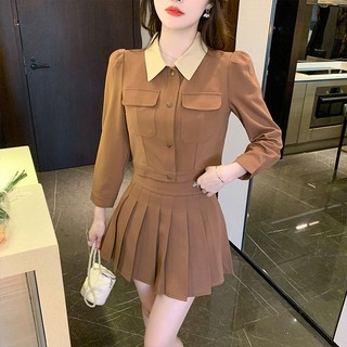 Set áo khoác dạ, áo croptop, kèm chân váy tennis xếp ly tiểu thư Tweed blazer phong cách Hàn Quốc - Chất mềm mịn
