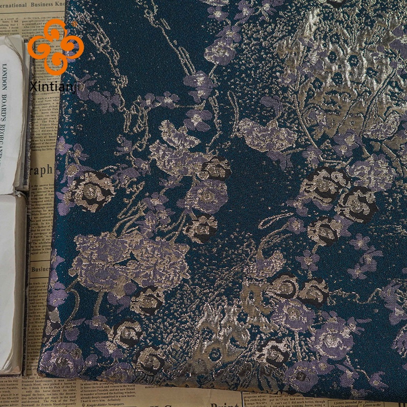 Mới retro vàng lụa thanh lịch váy nữ trang trí vải DIY sợi nhuộm Jacquard dập nổi vải 1 mét TJ9071