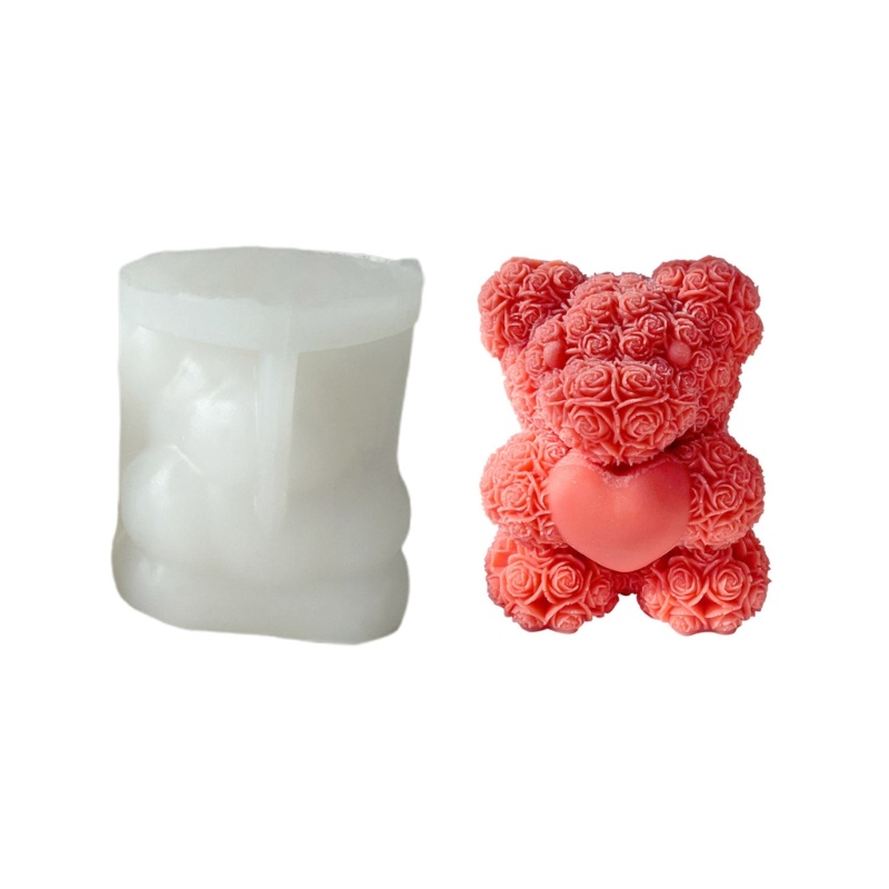 Khuôn Silicone Tạo Hình Làm Nến Thủ Công Hình Gấu Hoa Hồng Để Bàn Trang Trí Nhà Cửa