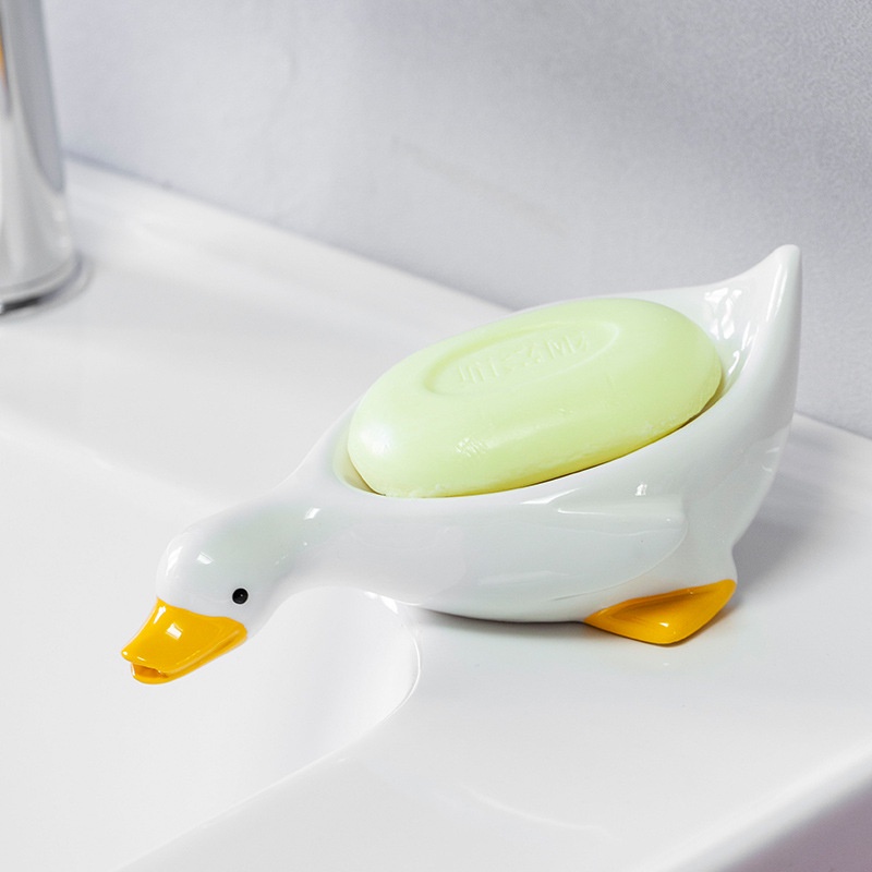 Khay Xà Phòng Sứ Không Tích Nước Hình Con Vịt Dễ Thương – Đựng Bồn Rửa Mặt, Nhà Tắm Tiện Ích