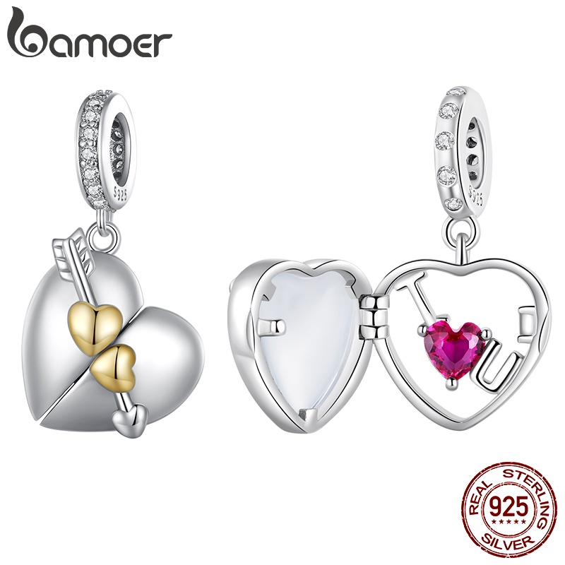 BAMOER Chuỗi Hạt Bạc 925 Hình Trái Tim Dạng Mở Dùng Để Tự Làm Vòng Đeo Tay Thời Trang