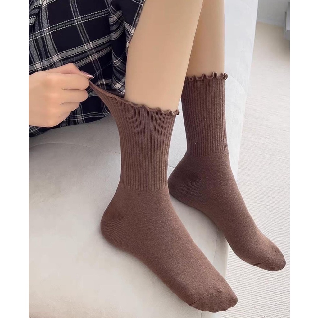 Tất Vớ Nữ Cao Cổ Camel Bèo Nhún ULZZANG STYLE HÀN QUỐC Horizon Tất Cổ Cao Vớ Trơn Nam Nữ