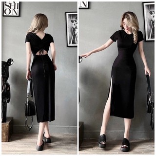 [D02]Đầm body rút dây sau lưng xẻ tà 1 bên cách điệu tôn dáng
