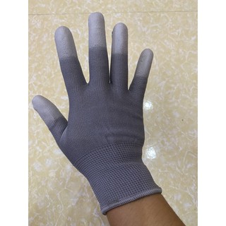 Găng Tay Lao Động Xám Phủ PU Đầu Ngón Chống Tĩnh Điện Tăng Bám Dính - Bao Tay Bảo Vệ Đầu Ngón Tay Độ Bền Cao Bởi OKAMAS