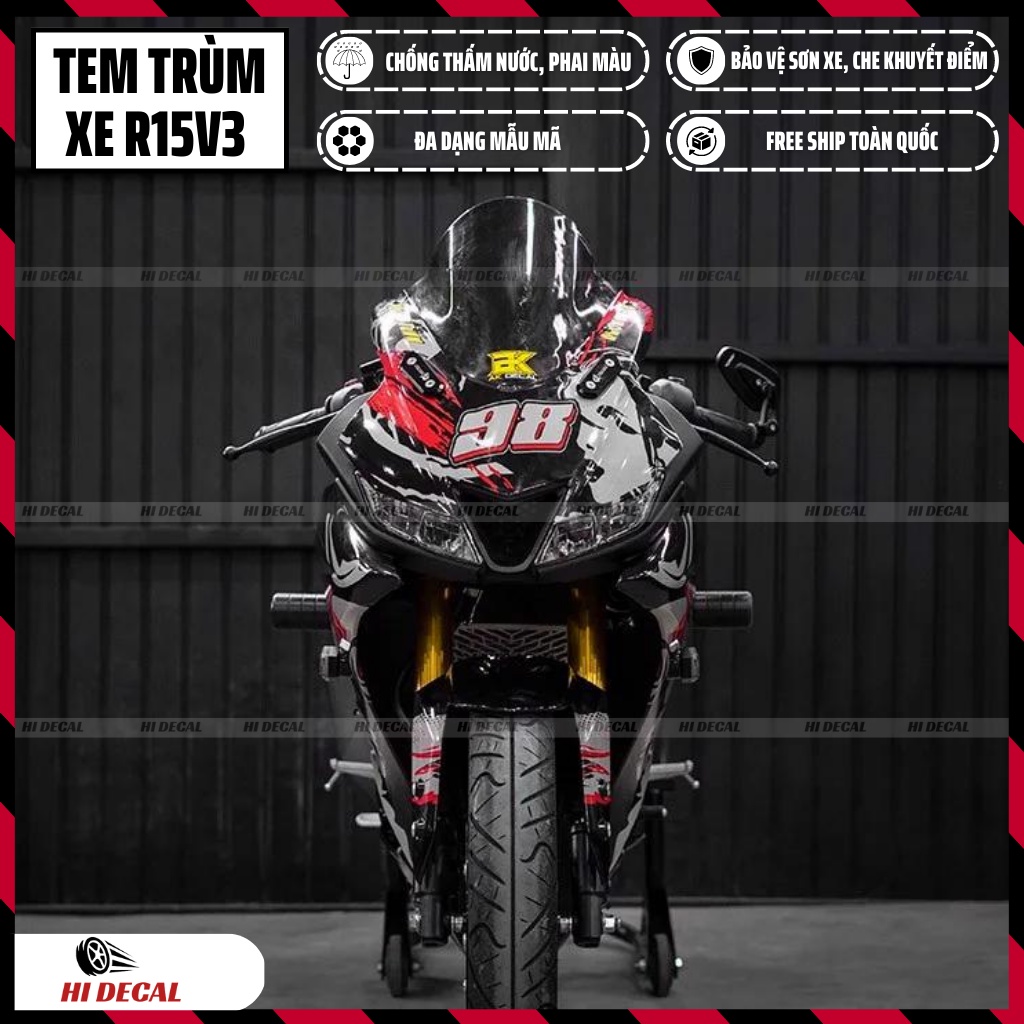 Tem trùm R15v3 màu đen huyền bí | Mẫu R15H008 | Decal cao cấp, bảo hành 3 năm