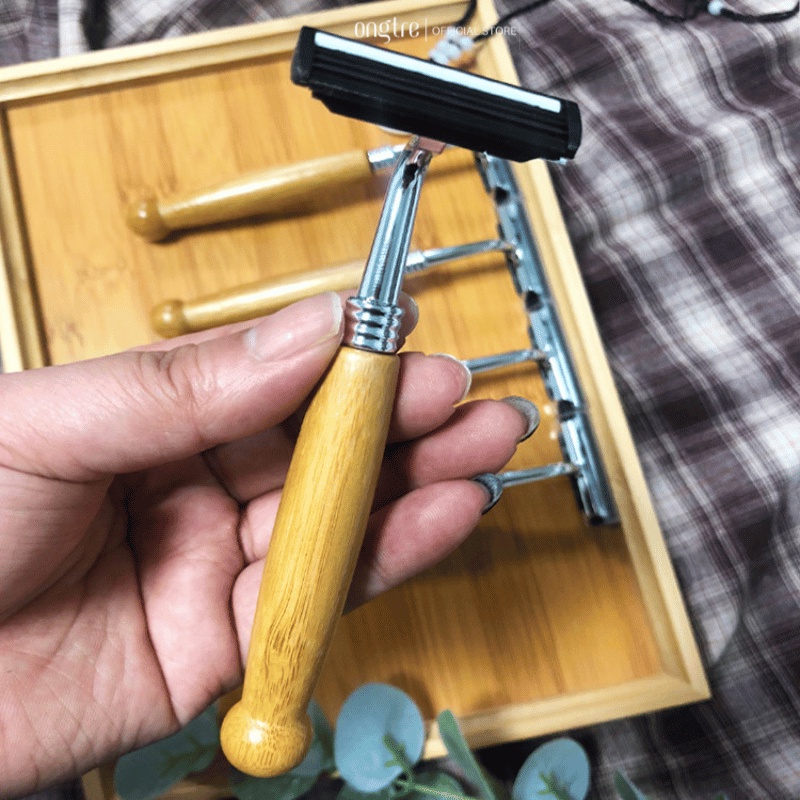 Dao Cạo Râu Nam Cán Tre ONGTRE Cao Cấp, Tay Cầm Tre Tự Nhiên, Cạo Êm An Toàn, Quà Tặng Nam Giới, Khách sạn cao cấp