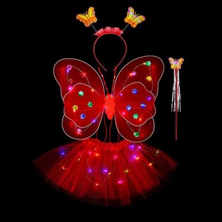 SWEETASHAHEARTS Váy Bé Gái Bộ Váy Lạ Mắt 2-8 Tuổi Đèn Phù Hợp Với Tóc Công Chúa Vòng Thiên Thần Dạ Quang Cánh