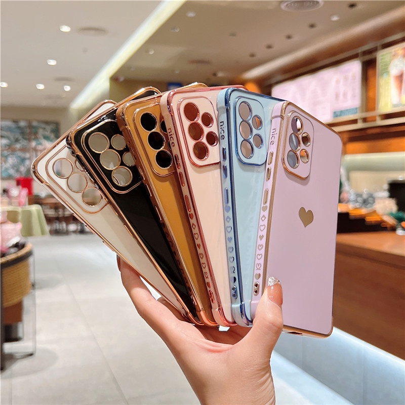 Ốp Điện Thoại Silicon Mềm Chống Sốc Họa Tiết Trái Tim Mạ Viền Dành Cho Samsung Galaxy A13 A14 A52 A53 5G A12 A23 A33 A52S