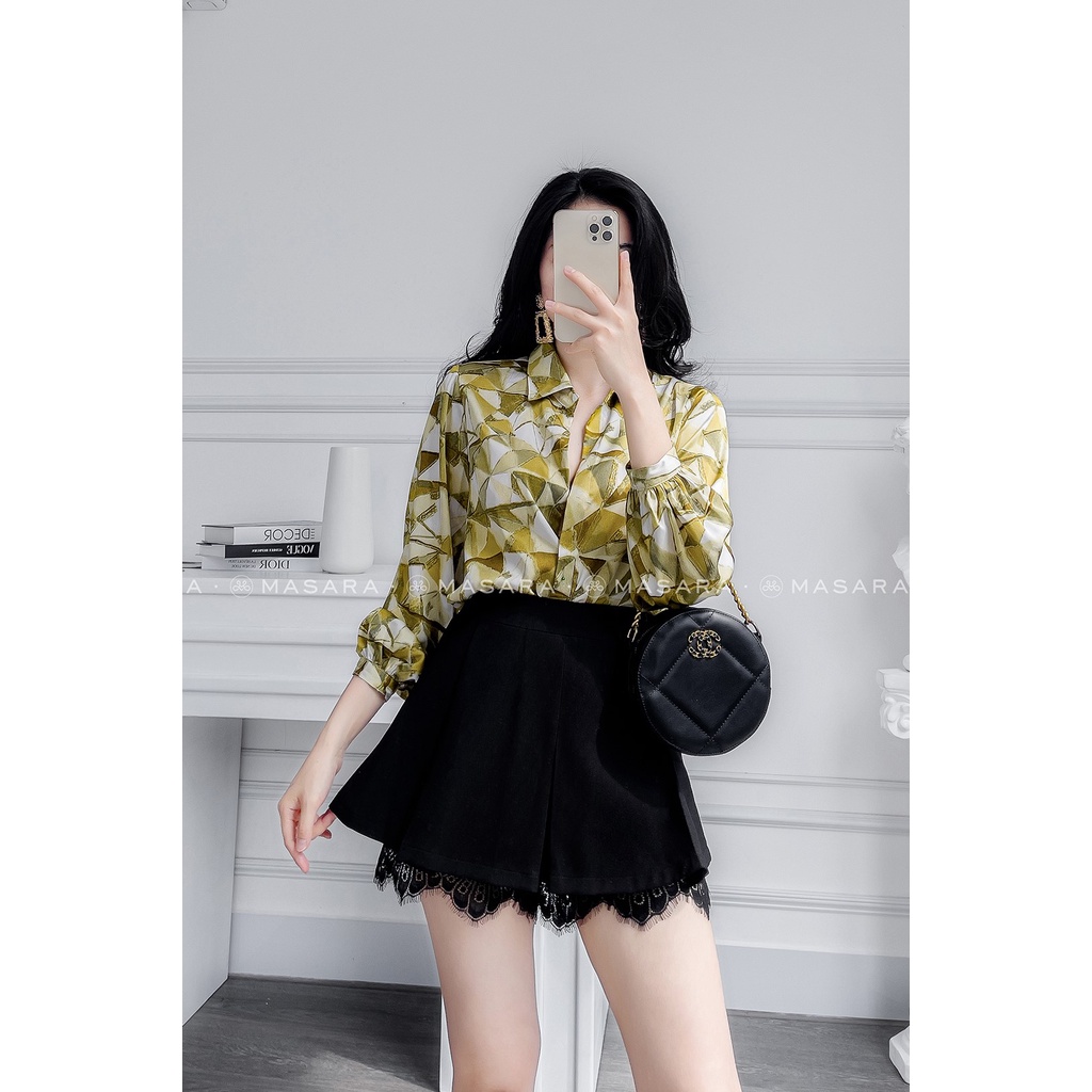 ÁO SƠ MI LỤA KIM CƯƠNG XANH NGỌC