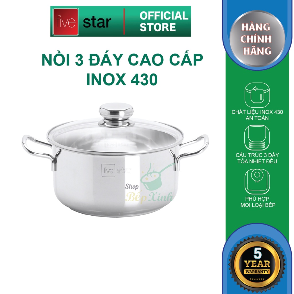 Ảnh Nồi inox 3 đáy sandwich inox 430 cao cấp Fivestar Standard bếp từ nắp kính (16cm -24cm) 1