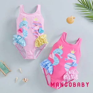 Mgg-kids Đồ Bơi Bé Gái Hoạt Hình Cá Ngựa In Hình Không Tay Lưng Xù Đồ Bơi Đi Biển Đồ Tắm