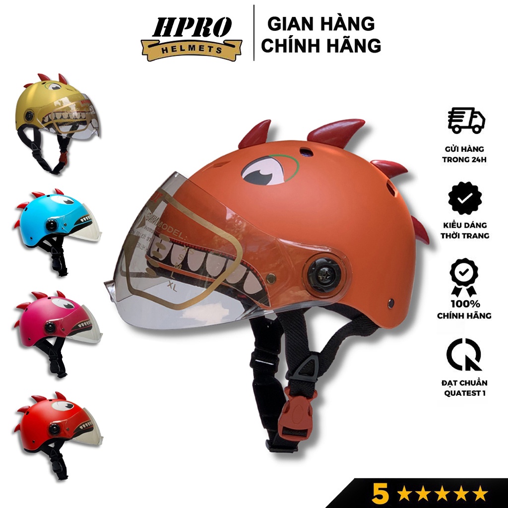 Ảnh Mũ bảo hiểm cho bé Hpro helmet có kính, siêu nhẹ, họa tiết khủng long cute, đáng yêu cho trẻ em từ 3-9 tuổi 2