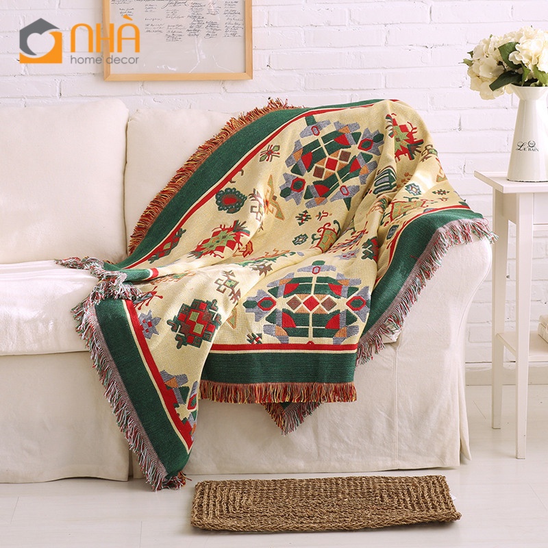 Thảm Phủ Sofa Trang Trí Thổ Cẩm Hoa Văn Bohemian