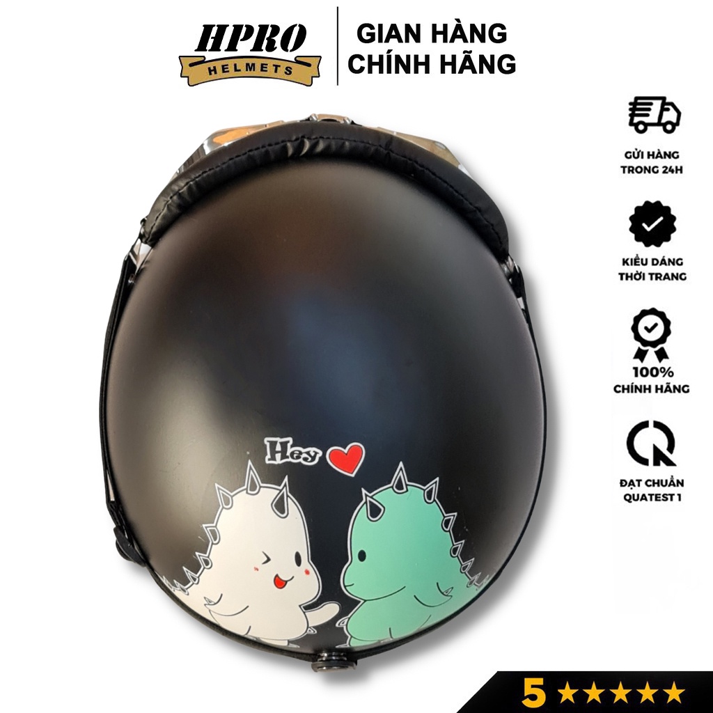 Ảnh Mũ bảo hiểm xe máy Hpro Helmet thời trang, họa tiết Khủng Long cute, kiểu dáng nửa đầu 1/2 Freesize (55-59cm) 1