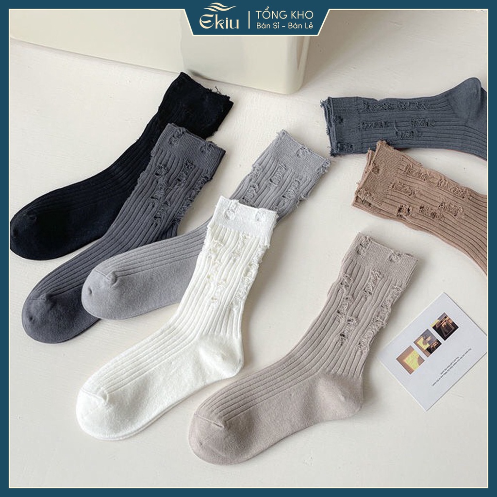 Tất vớ nam nữ cổ cao xước rách phong cách unisex, chất liệu vải Hàn thoáng khí - Ekiu Shop