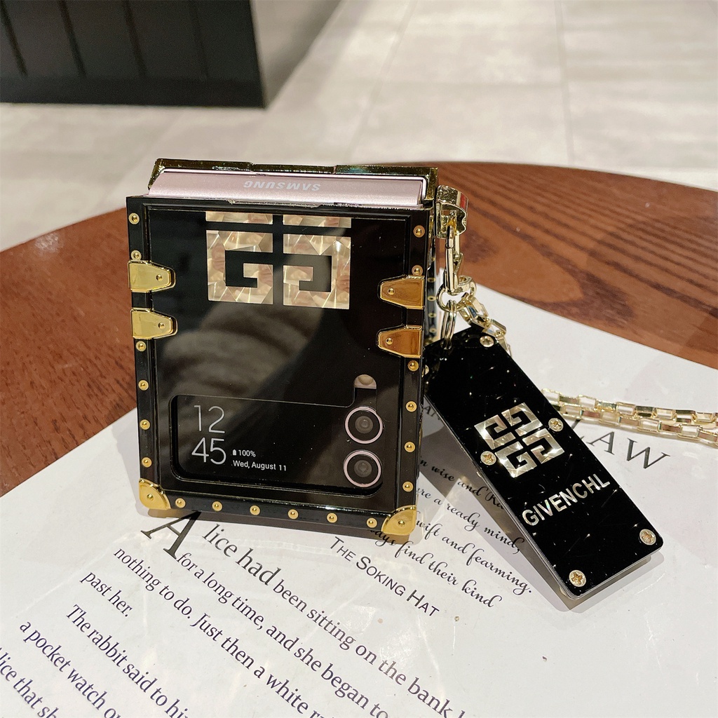 Golde cổ điển sang trọng với thiết kế vòng tay Vỏ điện thoại gấp gọn Samsung Galaxy Z Flip3 5G Z Flip4 5G Vỏ chống trầy xước có giá đỡ Vỏ bảo vệ điện thoại di động vuông