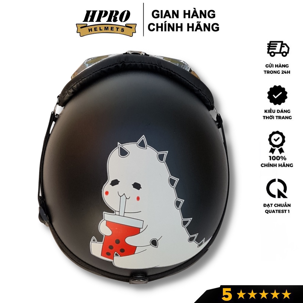 Ảnh Mũ bảo hiểm xe máy Hpro Helmet thời trang, họa tiết Khủng Long cute, kiểu dáng nửa đầu 1/2 Freesize (55-59cm) 3