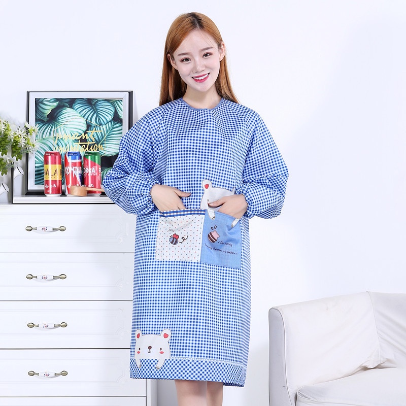 Tạp Dề Tay Dài Chống Bám Dầu Họa Tiết Hoạt Hình Phong Cách Hàn Quốc Dễ Thương Cho Người Lớn