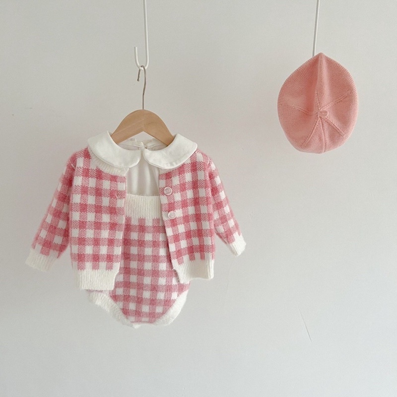 [MS0010] Set len cao cấp 3 món họa tiết kẻ caro hồng xinh xẻo cho bé yêu