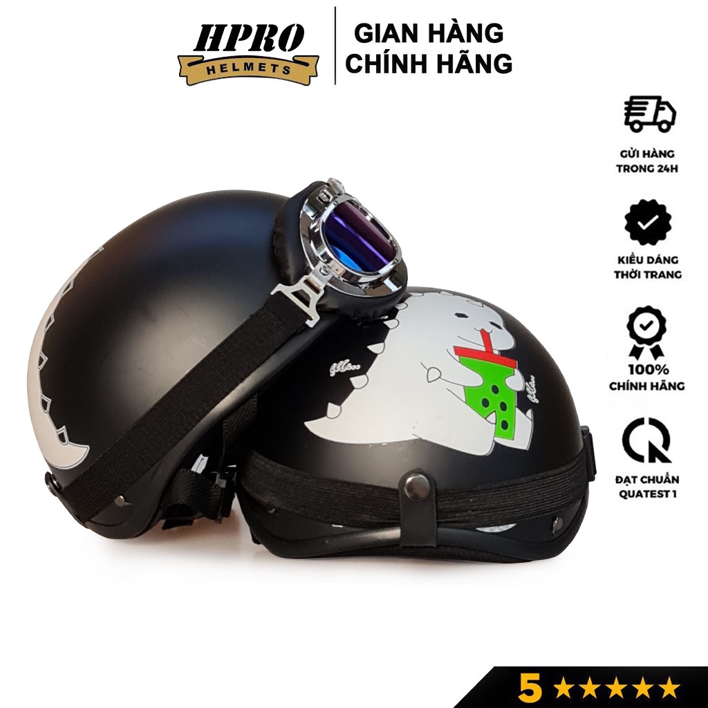 Ảnh Mũ bảo hiểm xe máy Hpro Helmet thời trang, họa tiết Khủng Long cute, kiểu dáng nửa đầu 1/2 Freesize (55-59cm) 4