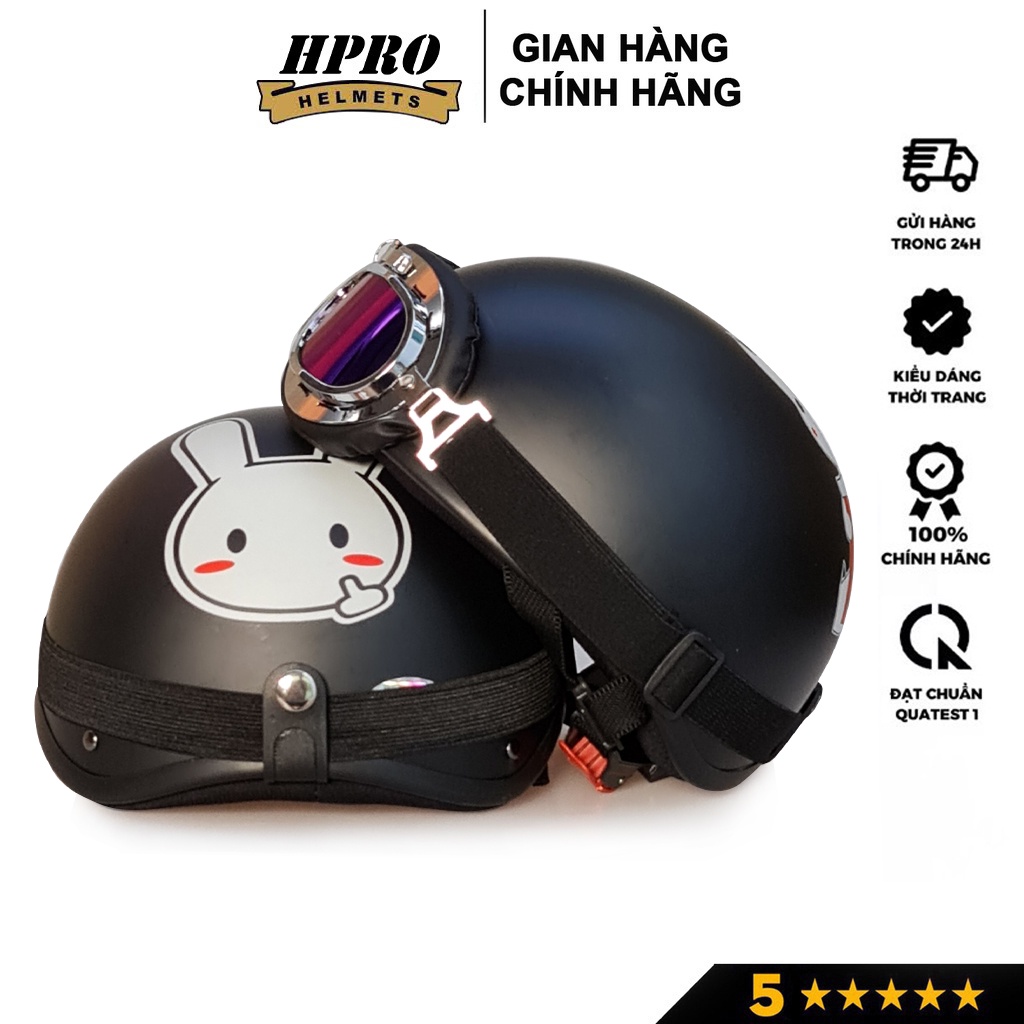 Ảnh Mũ bảo hiểm xe máy Hpro Helmet thời trang, họa tiết Thỏ trắng đáng yêu, kiểu dáng nửa đầu 1/2 Freesize (55-59cm) 2