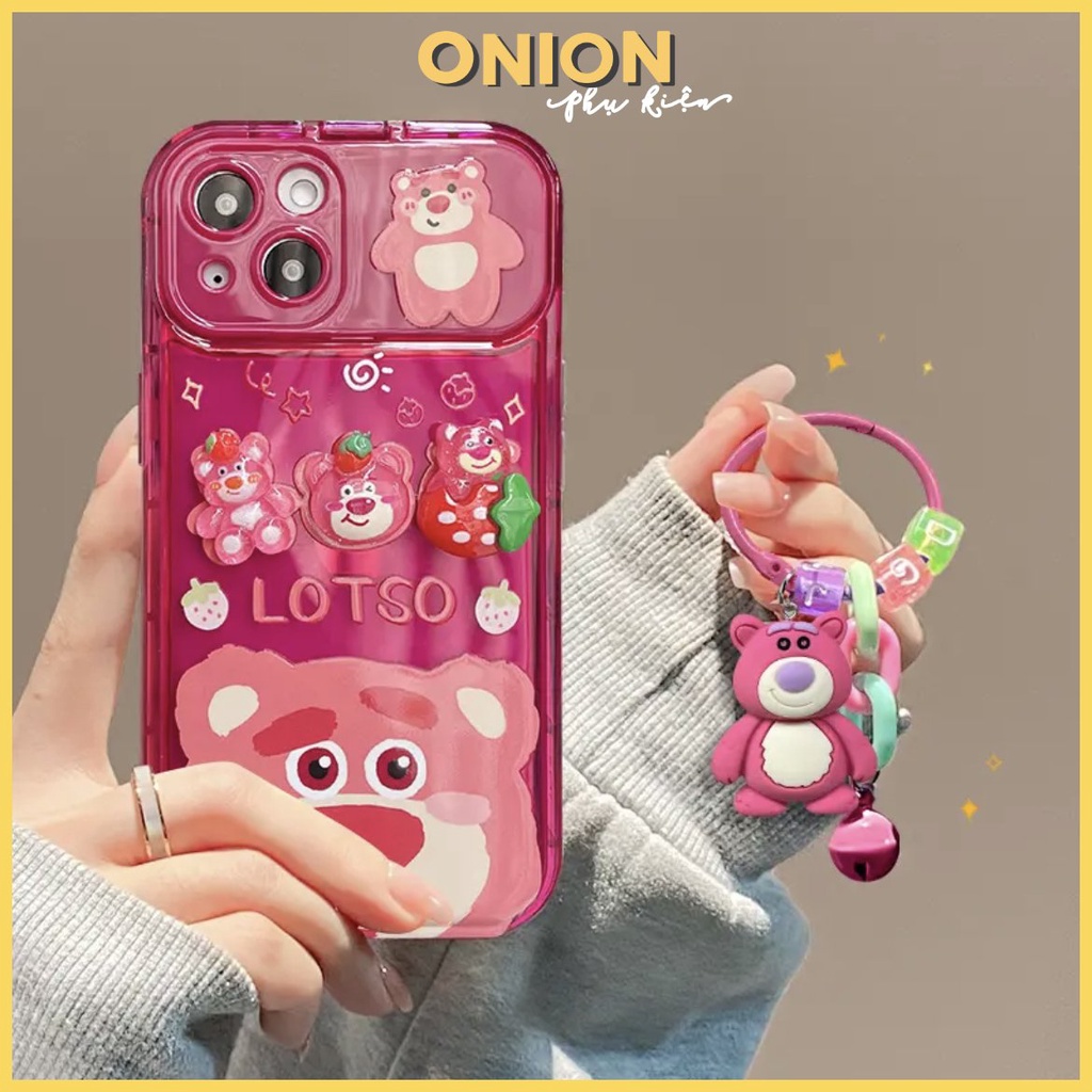 Ốp lưng sticker nổi kèm gương và dây đeo gấu hồng dành cho iPhone Xsmax ...