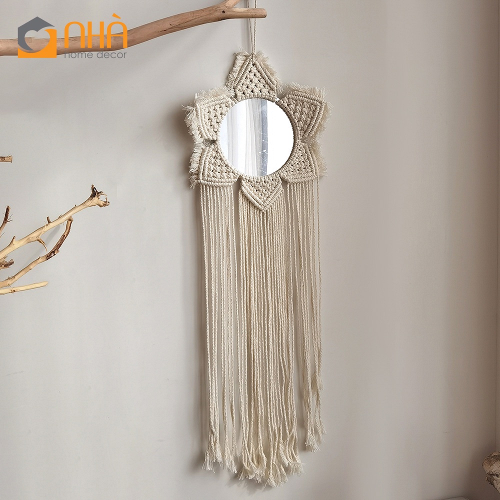 Tranh Gương Dệt Boho Lông Vũ Trang Trí Phòng Khách Phòng Ngủ