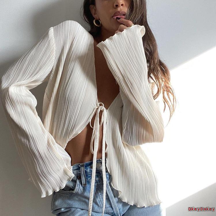 Áo Cardigan Tay Dài Ống Loe Xếp Ly Dành Cho Nữ