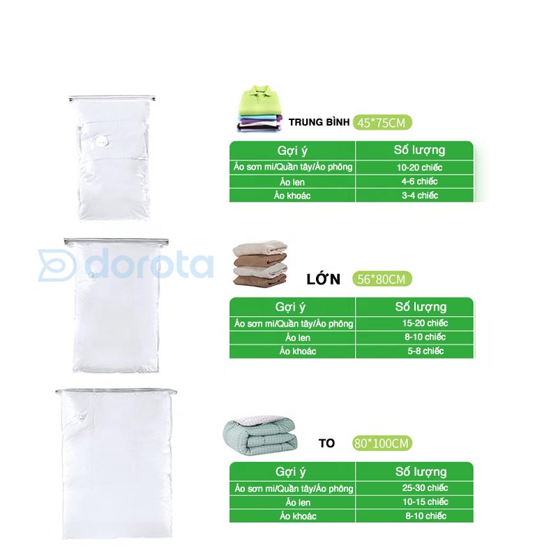 Ảnh Bộ 6 túi hút chân không cao cấp DOROTA không cần dùng bơm bọc bảo quản quần áo chăn gối mền ZHV458 3