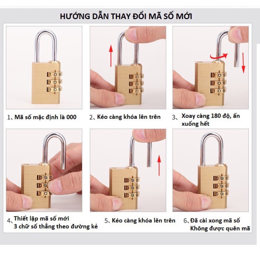 Ổ khóa số chất liệu đồng, khóa số mini, khóa vali khóa tủ bền chắc