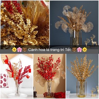 DECOR - 10 mẫu Cành lá nhũ vàng, đào đông, thẻ treo, quạt tròn giấy trang trí Tết 🌻🐻
