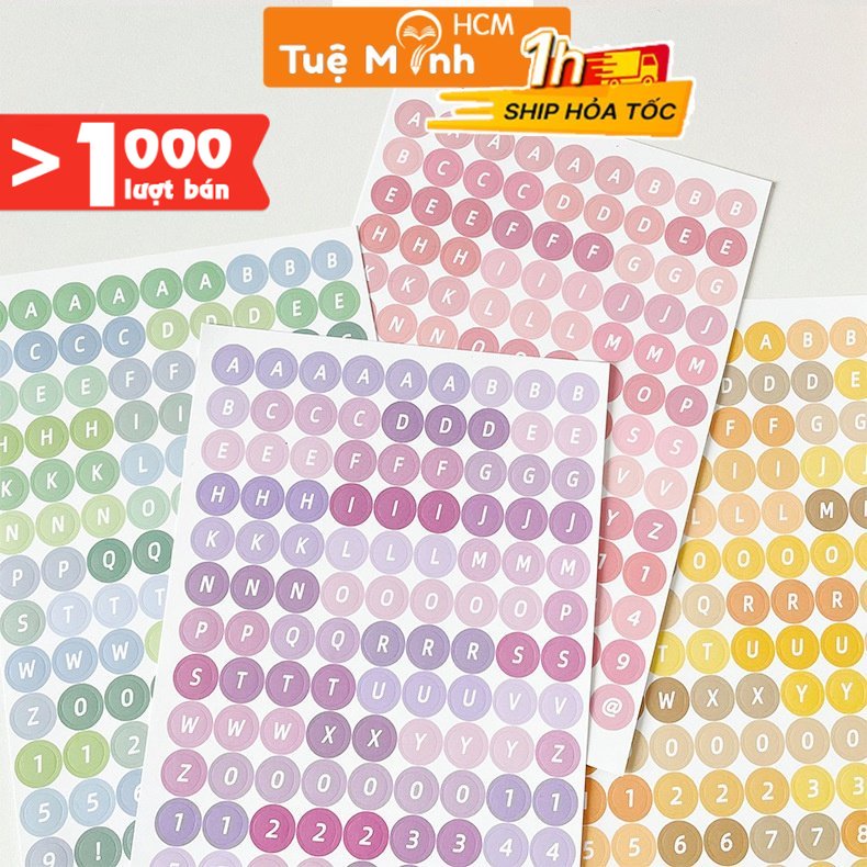 Sticker chữ cái alphabet, chữ số viền dot dán take note, trang trí đa ...