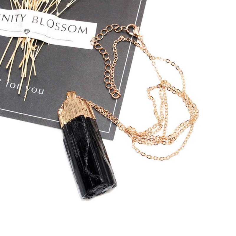 Mặt dây chuyền Tourmaline đen tự nhiên không đều, đá chữa lành, năng lượng trang sức