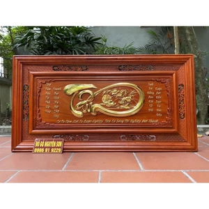 Tranh treo tường chữ tâm gỗ hương đỏ nam phi dát vàng Đài Loan 24k