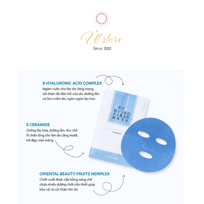 Mặt nạ dưỡng da Be’balance 3 in 1 Hàn Quốc Microfiber Mask, #Azulene #Idebenone #Acala #Pro B5 #Salmon, sample - 5 màu