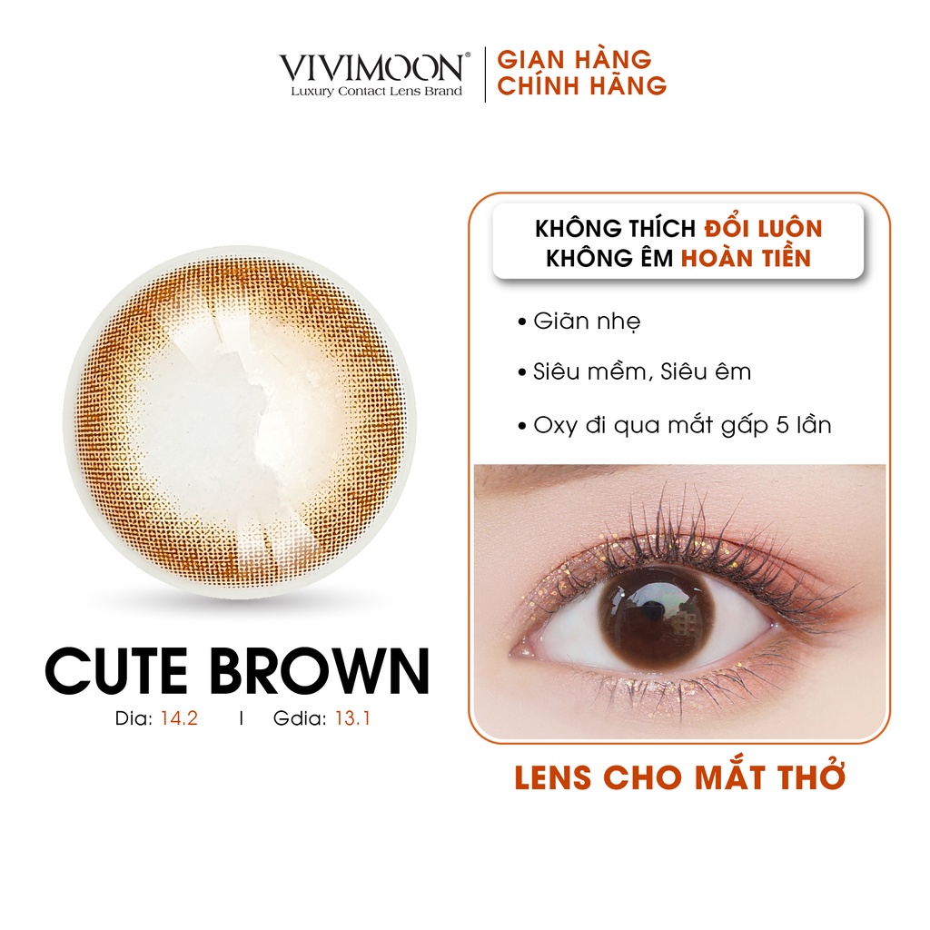 Kính áp tròng cận VIVIMOON LENS cận nâu tự nhiên cho mắt thở Cute Brown