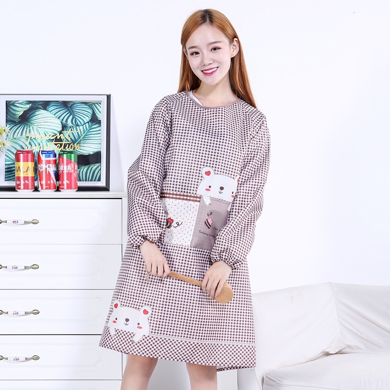 Tạp Dề Tay Dài Chống Bám Dầu Họa Tiết Hoạt Hình Phong Cách Hàn Quốc Dễ Thương Cho Người Lớn