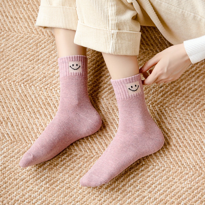 Tất nữ lót lông 100% cotton Nhật vớ dày siêu mềm giữ ấm mùa đông Fuji